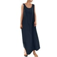 thumbnail image 1 of Lovskoo Womens Summer Dresses Maxi Dress Tank Dress Cotton Linen Trendy Cotton And Linen Crewneck Loose Sleeveless Solid Mini Dress Navy, 1 of 7