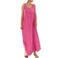 thumbnail image 1 of Lovskoo Womens Summer Dresses Maxi Dress Tank Dress Cotton Linen Trendy Cotton And Linen Crewneck Loose Sleeveless Solid Mini Dress Pink, 1 of 8