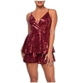 thumbnail image 1 of Lovskoo Womens Sequins Sparkly Rompers Solid Color V Neck Backless Flowy Jumpsuit Sleeveless Camisole Jumpsuit Shorts Claret, 1 of 6