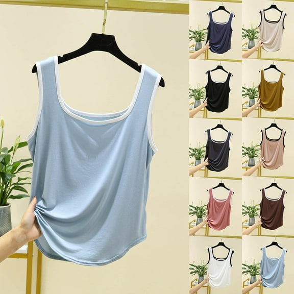 Lovskoo Womens Summer Spaghetti Strap Tank Tops Casual Camisole Blouses Sleeveless Loose Cami Basic Tank Shirt Navy