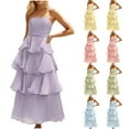thumbnail image 1 of Lovskoo Womens Summer Strapless Tube Dress 2025 Spring Ruffle Tiered Beach Sundress Wedding Guest Maxi Dress Pink, 1 of 8