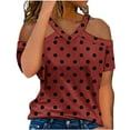 thumbnail image 1 of Lovskoo Womens Summer Tops Trendy Polka Dot Print V-Neck Off Shoulder Casual Short Sleeved Top Shirt Burgundy, 1 of 6