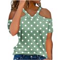 thumbnail image 1 of Lovskoo Womens Summer Tops Trendy Polka Dot Print V-Neck Off Shoulder Casual Short Sleeved Top Shirt Green, 1 of 6