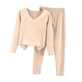 thumbnail image 1 of Lovskoo Womens Thermal Underwear Base Layers Winter Bottomed Double-Sided Velvet Self Heating Tops and Pants Oversized Plush Thick Warm Set Beige, 1 of 8