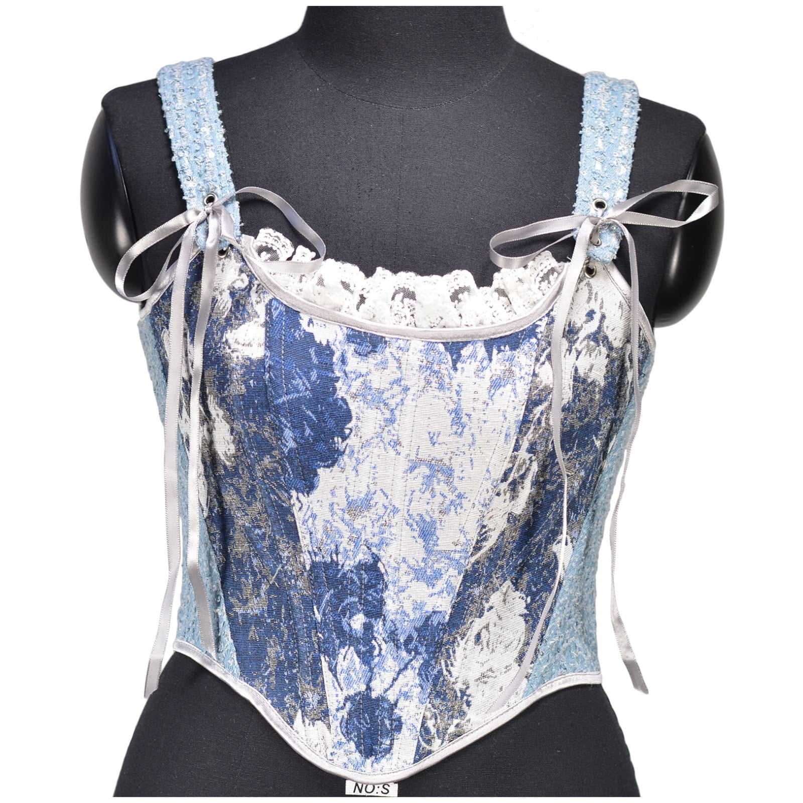 Lovskoo Womens Vintage 1920S Renaissance Corset Tops Lace Trim Tie Shoulder  Floral Camisole Crop Tops Halloween Cosplay Overbust Corset Bustier Tops  Light Blue 