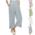 thumbnail image 1 of Lovskoo Womens Wide Leg Cropped Pants Cotton Linen Elastic High Waisted Palazzo Pants with Pockets Pink, 1 of 7