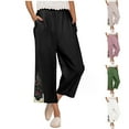 thumbnail image 1 of Lovskoo Womens Wide Leg Cropped Pants Cotton Linen Elastic High Waisted Palazzo Pants with Pockets Pink, 1 of 7