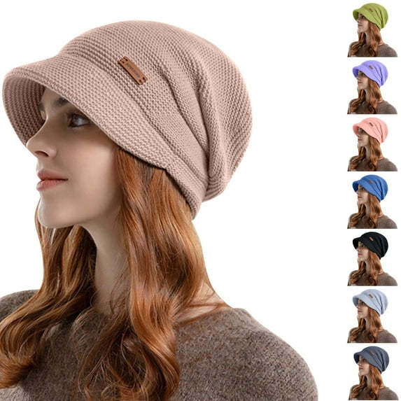 Lovskoo Womens Winter Beanie Warm Knitted Slouchy Wool Hats Fleece Lined Cap with Visor Gray