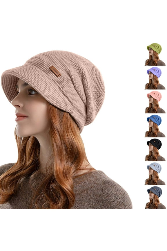 Womens Winter Beanie Warm Knitted Slouchy Wool Hats Fleece Lined Cap with Visor Green