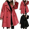 thumbnail image 1 of Lovskoo Womens Winter Coats Double Breasted Pea Coat Turn Down Collar Long Sleeve Casual Coat Cardigan Trench Coat Overcoat Hot Pink, 1 of 8