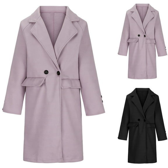 Lovskoo Womens Winter Coats Double Breasted Pea Coat Turn Down Collar Long Sleeve Casual Coat Cardigan Trench Coat Overcoat Purple