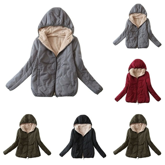 Lovskoo Womens Winter Coats Fuzzy Fleece Lined Quilted Jacket Long Sleeve Lightweight Slim Versatile Hooded Plush Warm Cotton Padded Coat Claret