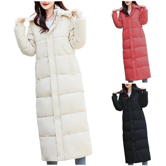 Lovskoo Womens Winter Coats Hooded Quilted Jacket Long Sleeve Long Cotton Padded Coat White