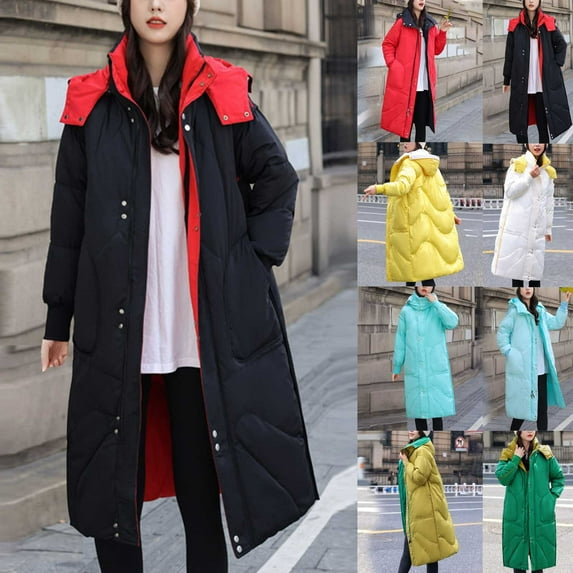 Lovskoo Womens Winter Coats Hooded Quilted Jacket Long Sleeve Mid-Length Over-The-Knee Wear Reversible Thick Cotton-Padded Jacket White