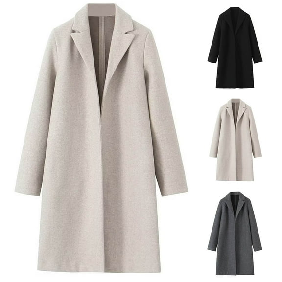 Lovskoo Womens Winter Coats Open Front Wrap Coat Pea Coat Fall Lapel Woolen Cloth Coat Trench Jacket Long Overcoat Outwear Dark Gray