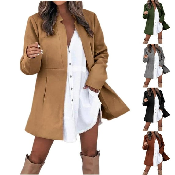 Lovskoo Womens Winter Coats Open Front Wrap Coat Pea Coat Hooded Jacket Solid Color Zip Long Sleeve Pocket Top Coat Trench Coat Overcoat Watermelon Red