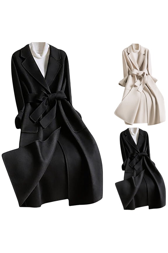 Womens Winter Coats Open Front Wrap Coat Pea Coat Woolen Coat Girl Mid Length Style Woolen Coat Woolen Coat Trench Coat Overcoat Beige