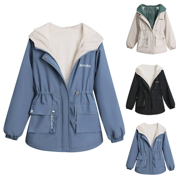 Lovskoo Womens Winter Coats Parka Quilted Jacket Thick Warm Fleece Lined Solid Color Long Sleeve Coat Hoodies Jacket Outwear Cotton Padded Outerwear Navy