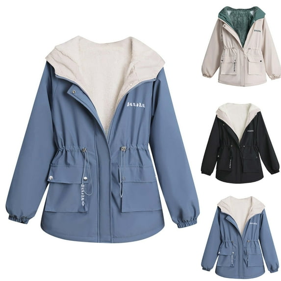 Lovskoo Womens Winter Coats Parka Quilted Jacket Thick Warm Fleece Lined Solid Color Long Sleeve Coat Hoodies Jacket Outwear Cotton Padded Outerwear Navy