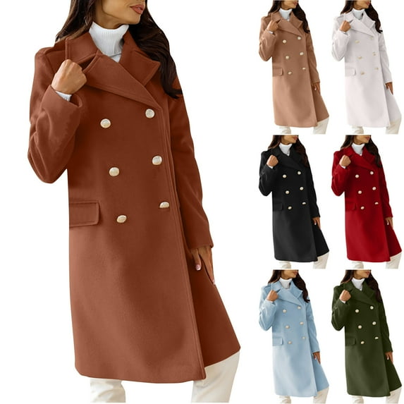 Lovskoo Womens Winter Coats Pea Coat Casual Double Breasted Outwear Cardigan Slim Coat Overcoat Trench Coat Black