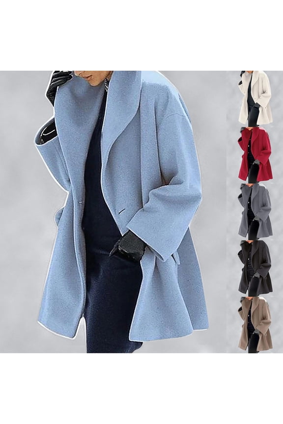 Womens Winter Coats Pea Coat Casual Long Sleeve Outwear Cardigan Slim Coat Overcoat Trench Coat Sky Blue
