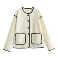 thumbnail image 1 of Lovskoo Womens Winter Coats Pea Coat Lace Contrast Round Neck Pocket Decoration Loose Woolen Top Long Sleeve Casual Coat /Clip Trench Coat Overcoat White, 1 of 9