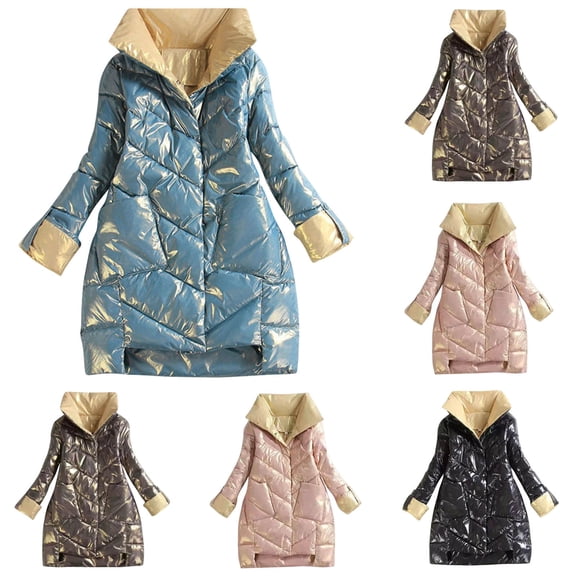 Lovskoo Womens Winter Coats Quilted Jacket Comfortable Casual Put Together Pocket Solid Color Long Sleeve Hooded Casual Outwear Parkas Cotton Padded Outerwear Pink