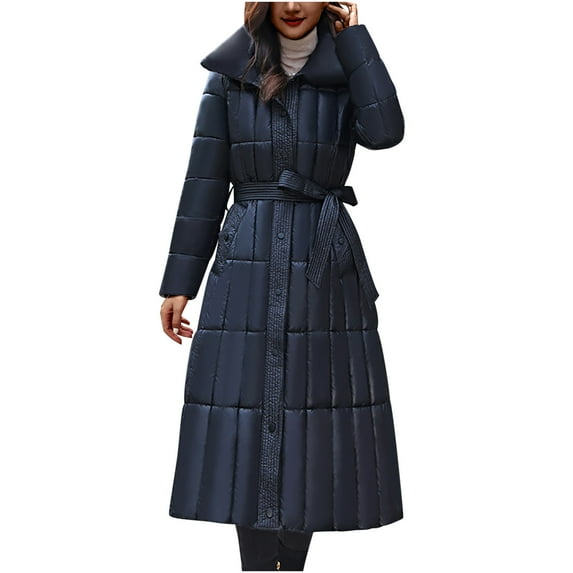 Lovskoo Womens Winter Coats Quilted Jacket Long Sleeve Woolen Cotton Padded Jacket Pocket Zipper Medium Length Hooded Jacket Black