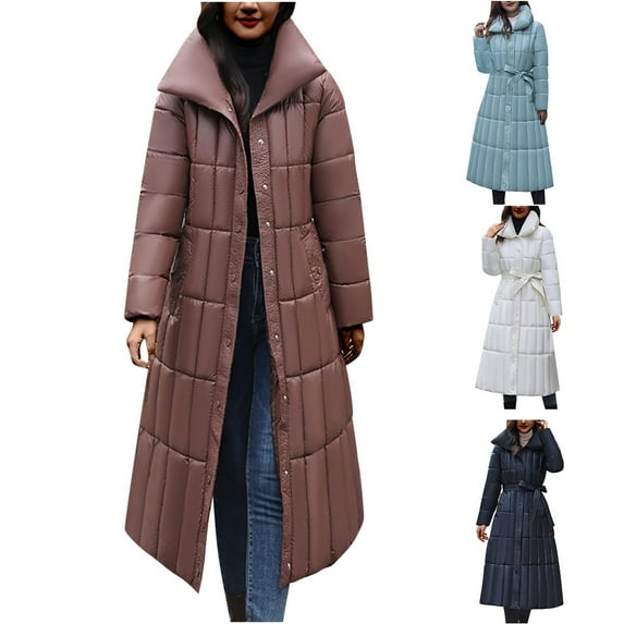 Lovskoo Womens Winter Coats Quilted Jacket Long Sleeve Woolen Cotton Padded Jacket Pocket Zipper Medium Length Hooded Jacket Blue