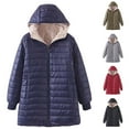 thumbnail image 1 of Lovskoo Womens Winter Coats Quilted Jacket Solid Color Shearling Fleece Lined Thick Warm Long Sleeve Hooded Medium Length Cotton-Padded Overcoat Olive Green, 1 of 4