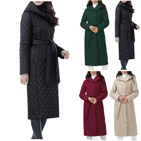 Lovskoo Womens Winter Coats Quilted Jacket Warm Clothes Plus Size Hooded Cotton Padded Coat Long Sleeve Jacket Khaki