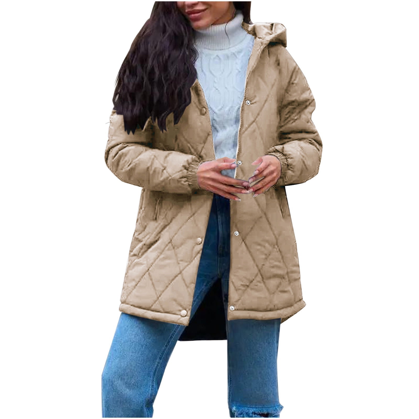 Lovskoo Womens Winter Coats Quilted Jacket Warm Clothes Plus Size Hooded Cotton Padded Coat Long 4043
