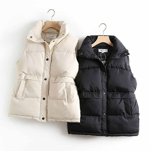 Lovskoo Womens Winter Coats Quilted Puffer Vest Sleeveless Stand Collar Zipper Pocket Cotton Padded Coat White