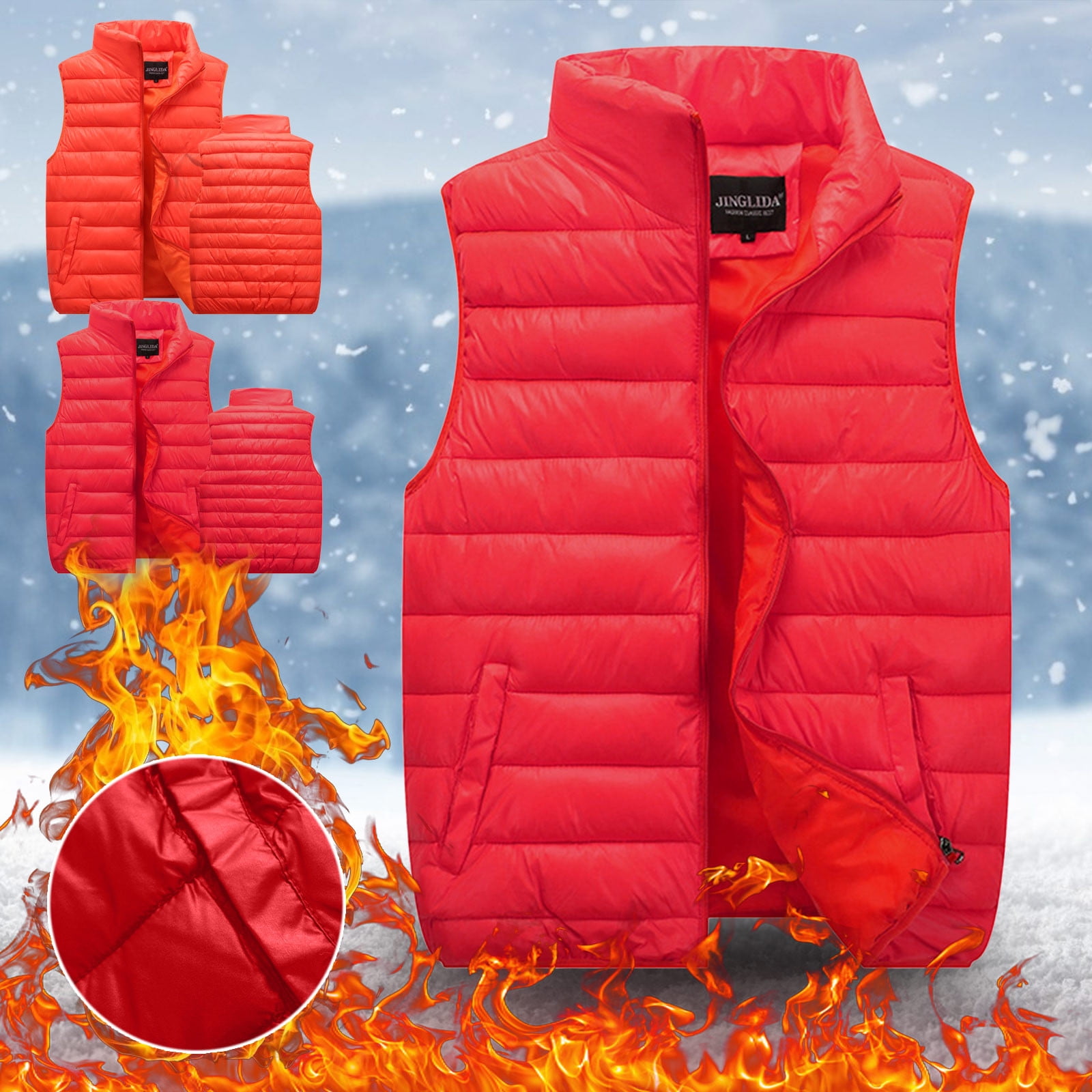 Lovskoo Womens Winter Coats Quilted Puffer Vest Sleeveless Waistcoat Loose Bright Color Stand Collar Cotton Padded Waistcoat Jacket Red