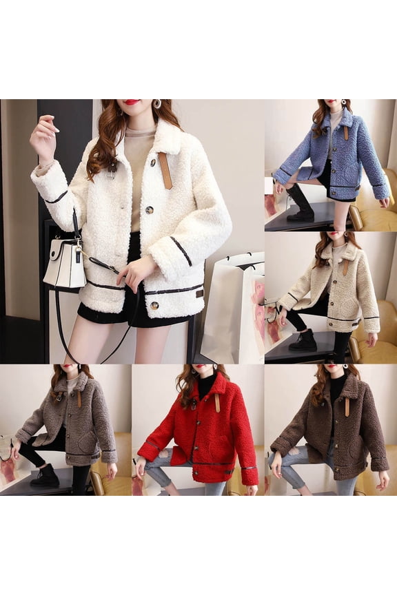 Womens Winter Coats Sherpa Jacket Faux Shearling Teddy Coat Button Down Fleece Winter Warm Coat White