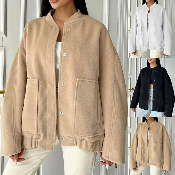 Lovskoo Womens Winter Coats Single Breasted Bomber Pea Coat Casual Plaid Coat Long Sleeve Overcoat Tops Outwear Trench Coat Khaki