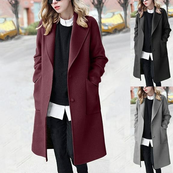 Lovskoo Womens Winter Coats Single Breasted Pea Coat Lapel Button Long Trench Coat Jacket Ladies Overcoat Outwear Black