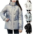 thumbnail image 1 of Lovskoo Womens Winter Coats Stand Collar Quilted Jacket Bight Color Thick Warm Pocket Long Sleeve Parkas Outerwear Cotton Padded Outerwear White, 1 of 7