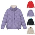 thumbnail image 1 of Lovskoo Womens Winter Coats Stand Collar Quilted Jacket Warm Pocket Turn Down Collar Long Sleeve Jacket Parkas Outerwear Cotton Padded Outerwear Purple, 1 of 7