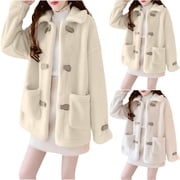 Lovskoo Womens Winter Warm Lapel Faux Faux Fur Coat Long Sleeve Jacket Soft Fluffy Overcoat Outwear with Pockets Beige