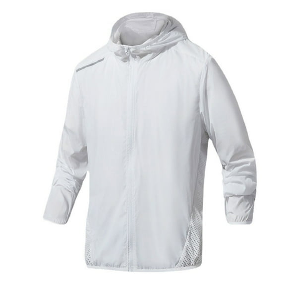 Lovskoo Womens and Mens Reflective Jacket Full Zip Sun Protection Hoodie Jacket Packable Upf 40+ Outdoor Hiking Shirts with Pockets for Unisex White