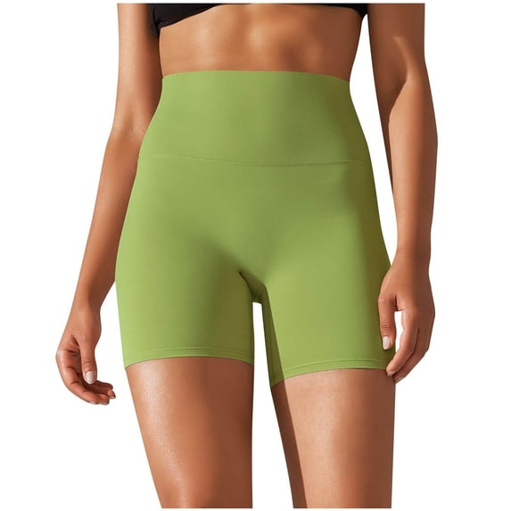 Lovskoo Workout Biker Shorts Women Solid Color High Waisted Tummy Control Nylon Booty Athletic Shorts for Yoga Dance Green