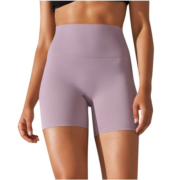 Lovskoo Workout Biker Shorts Women Solid Color High Waisted Tummy Control Nylon Booty Athletic Shorts for Yoga Dance Pink