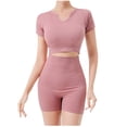 thumbnail image 1 of Lovskoo Workout Sets for Women 2 Piece Outfits Solid Color Short Sleeve Gym Shorts High Waisted Shorts Sports Bra Gym Sets Pink, 1 of 5