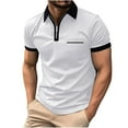 thumbnail image 1 of Lovskoo Workout Shirts for Men Collared Short Sleeve Solid Color Striped Zip Up Lapel Top Sports Lapel Top Shirt Vacation Beach Summer Tops White, 1 of 8