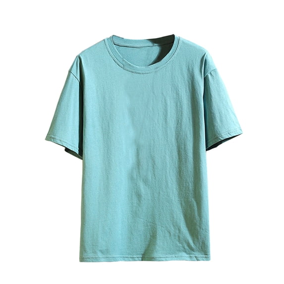 Lovskoo Workout Shirts for Men Round Neck Short Sleeve Solid Color Sports Base Top Shirt Vacation Beach Summer Tops Green