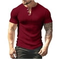 thumbnail image 1 of Lovskoo Workout Shirts for Men V Neck Short Sleeve Solid Color Striped Gradient Button Sports Top Shirt Vacation Beach Summer Tops Burgundy, 1 of 6