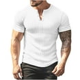 thumbnail image 1 of Lovskoo Workout Shirts for Men V Neck Short Sleeve Solid Color Striped Gradient Button Sports Top Shirt Vacation Beach Summer Tops White, 1 of 6