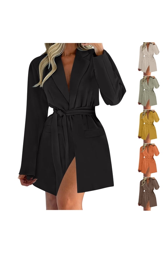 Wrap Blazer Dress for Women Long Sleeve Lapel Collar Tie Front Elegant Wrap Dress for Casual Office Business Orange