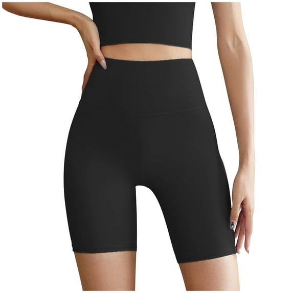 Lovskoo Yoga Shorts for Women Trendy Solid Color Yoga Sport Elastic Shorts Leggings Black